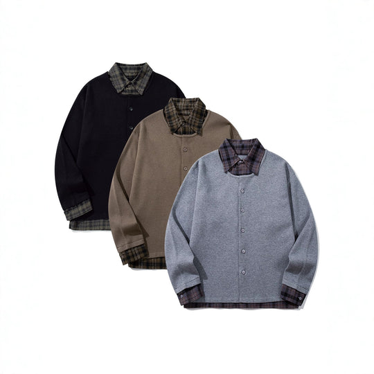 Herren Karierter Flanellhemd-Layer mit offenem Strickcardigan Shop Nory