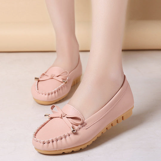Damen Lederoptik Mokassin-Slipper mit Dekorschleife und profiliertem Gummisohlen-Design Shop Nory