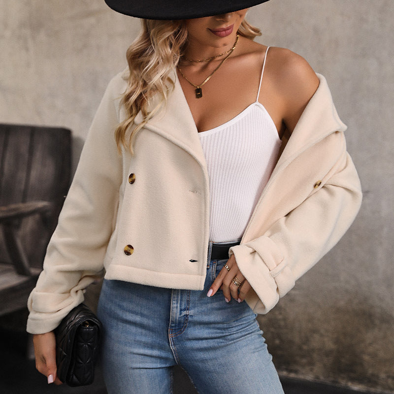 Damen Kurzjacke Doppelreihig Wollmix mit Reverskragen und Krempelärmeln Shop Nory
