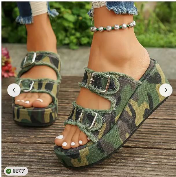 Damen bequeme Plattformsandalen aus Denim mit doppeltem Riemen