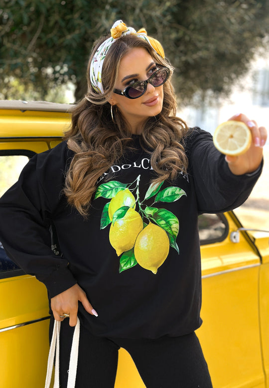 Damen lässiges Sweatshirt-Set mit Zitronenprint und gerippten Leggings Shop Nory