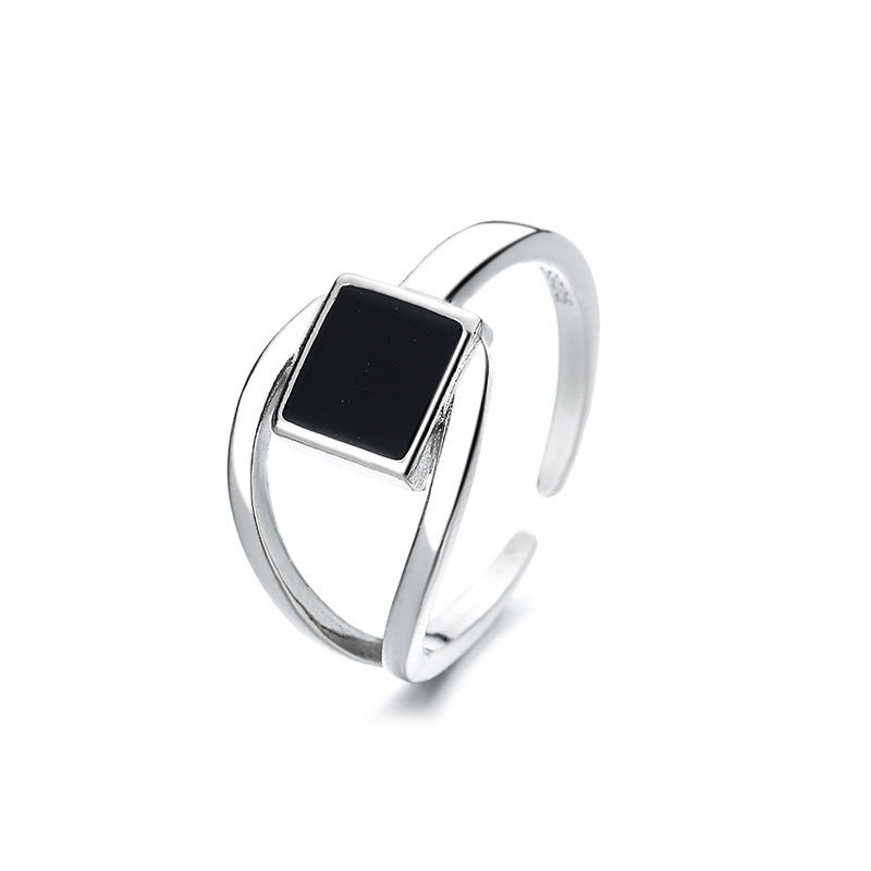 Damen moderner und eleganter Ring mit quadratischem Onyx Shop Nory