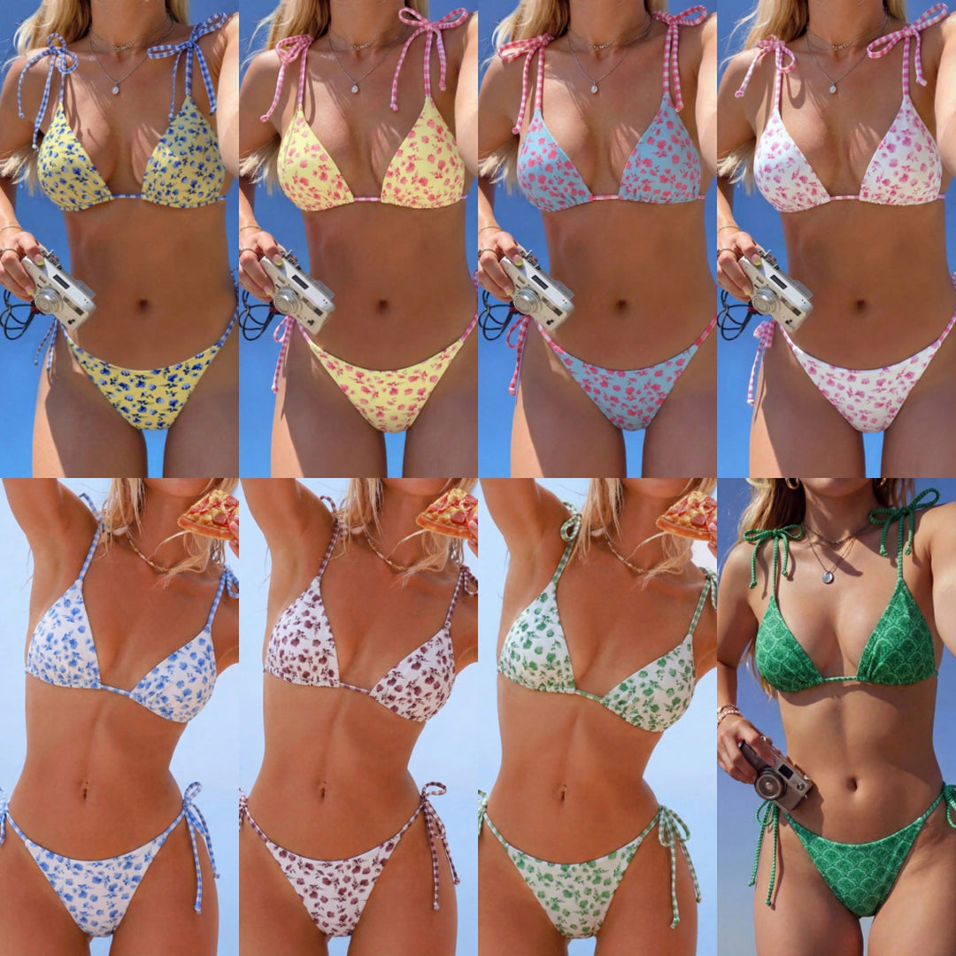 Damen Triangel-Bikini mit verspieltem Blütenmuster Shopnory