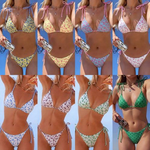 Damen Triangel-Bikini mit verspieltem Blütenmuster Shopnory