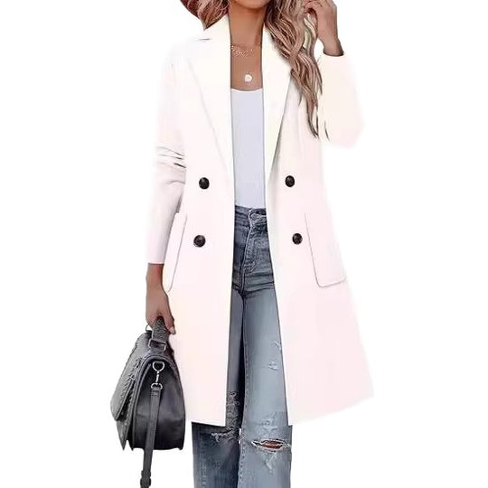 Damen Doppelreihiger Longblazer-Mantel mit aufgesetzten Taschen und taillierter Silhouette Shop Nory