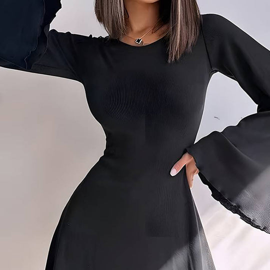 Damen A-Linien Minikleid mit ausgestellten Trompetenärmeln und taillierter Silhouette Shop Nory