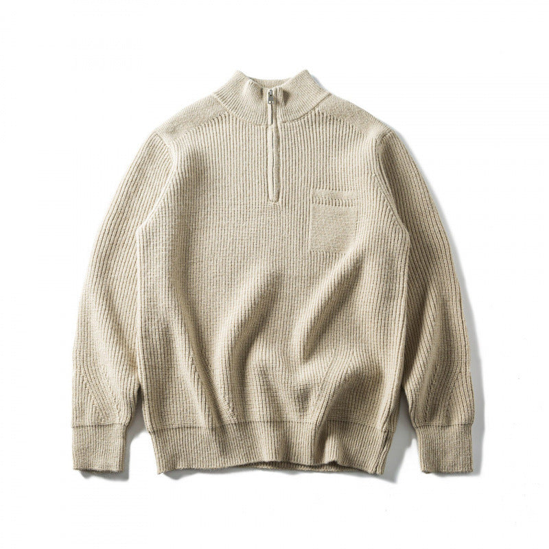 Unisex Grobgestrickter Halbzip‑Pullover mit Troyerkragen und Brusttasche Shop Nory