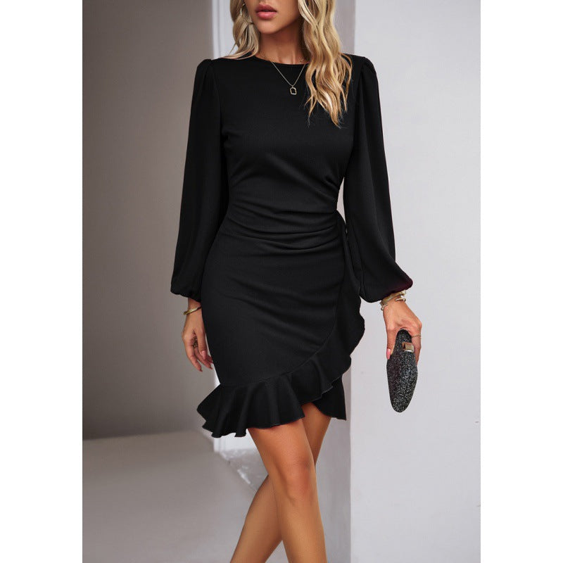 Damen elegantes und figurbetontes Cocktailkleid mit Puffärmeln