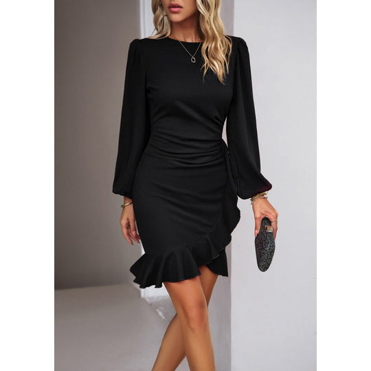 Damen elegantes und figurbetontes Cocktailkleid mit Puffärmeln