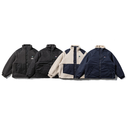 Unisex Teddy-Fleece Jacke mit Nylon-Paneelen, Stehkragen und Tunnelzug Shop Nory