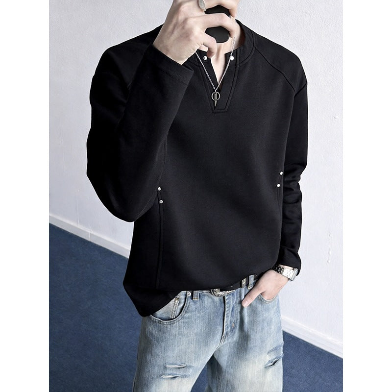 Herren Oversize-Sweatshirt mit V‑Schlitz, Raglanärmeln und Nieten-Details Shop Nory