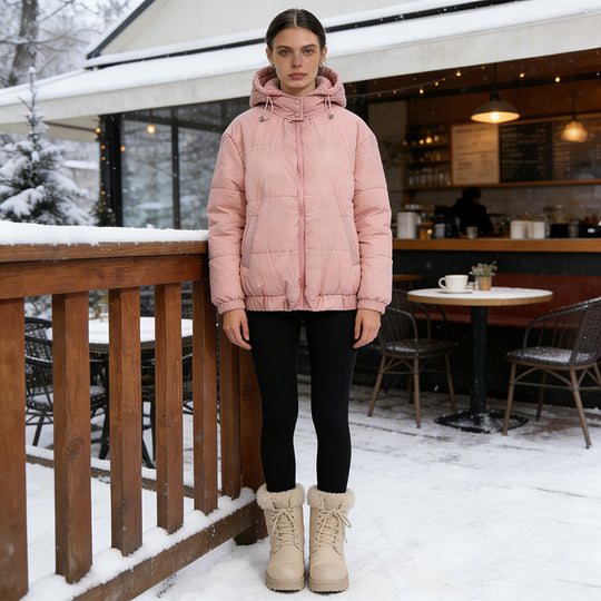 Damen Wattierte Steppjacke mit Volumenkapuze, elastischem Saum und verstellbarer Taille Shop Nory