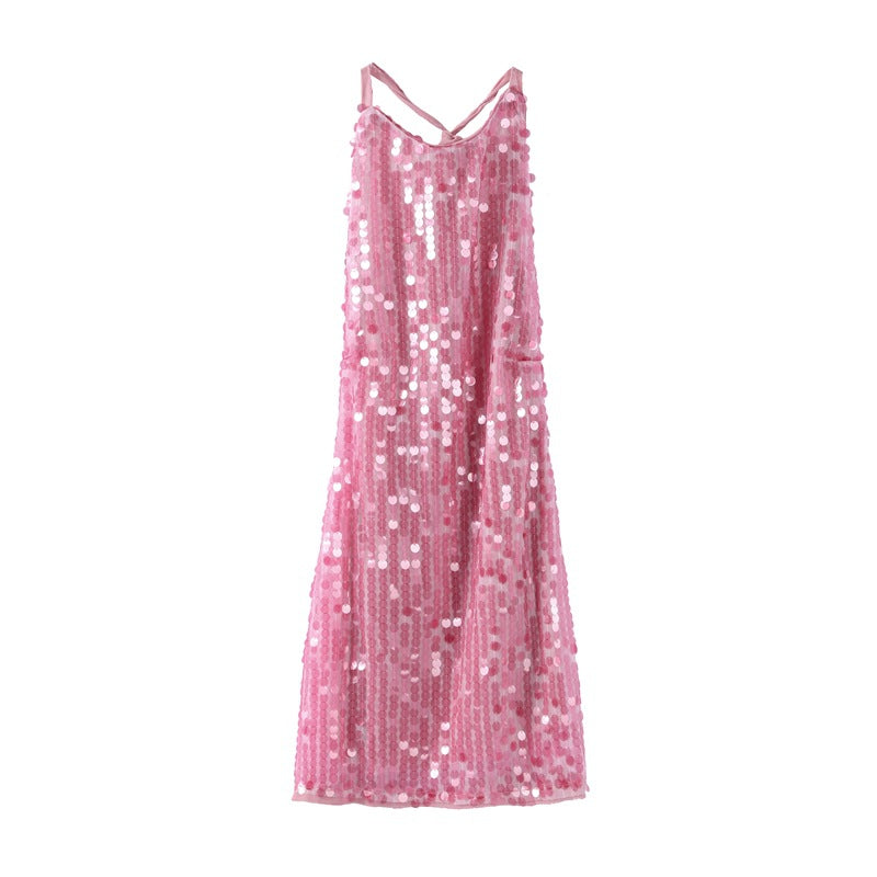 Damen Glamouröses Pailletten-Minikleid mit haltem Ausschnitt