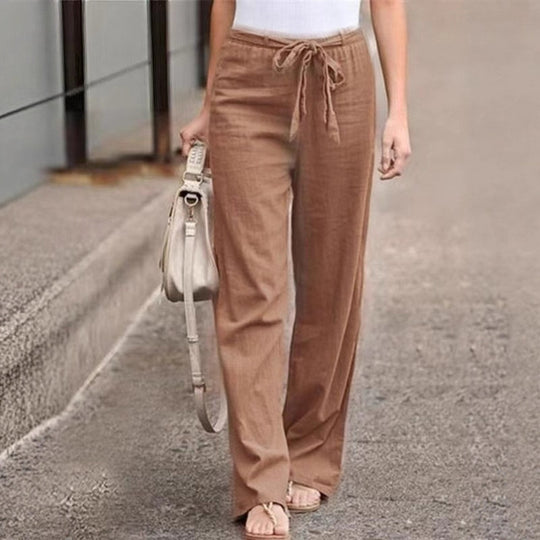 Damen Weite Lounge-Hose mit hohem Gummibund und dekorativem Bindeband Shop Nory