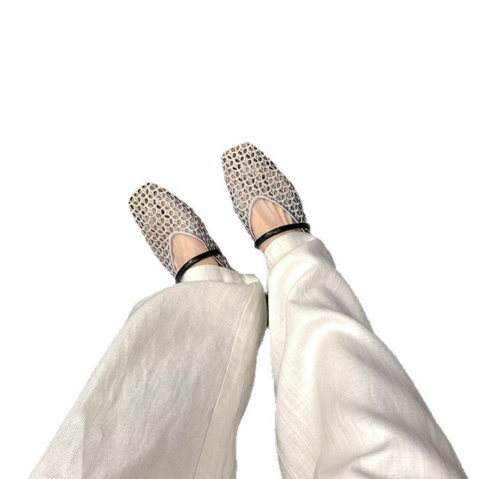 Damen Ballerina-Schuhe mit atmungsaktivem Mesh-Obermaterial und elastischem Riemen