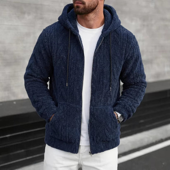 Herren kuschelige Kapuzenjacke aus Teddyfleece mit durchgehendem Reißverschluss und Kängurutaschen Shop Nory