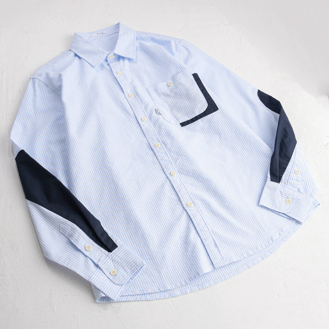 Herren Gestreiftes Overshirt‑Hemd mit Kontrast‑Ellbogenpatches und aufgesetzter Brusttasche Shop Nory