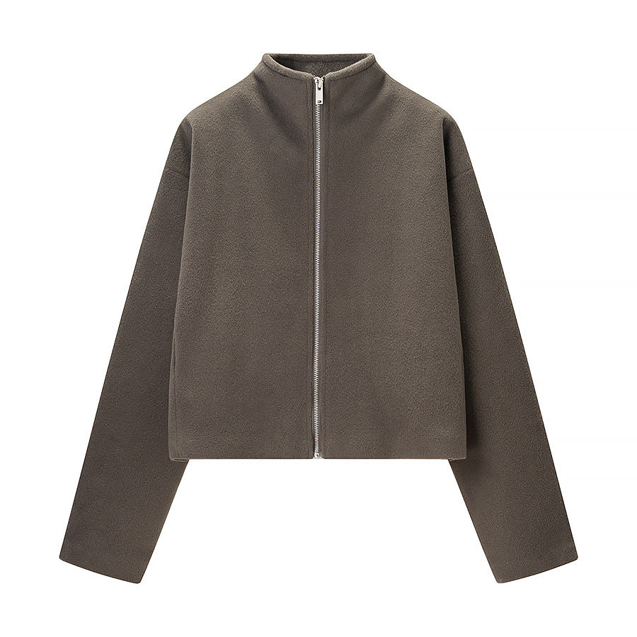 Damen kurz geschnittene Fleecejacke mit Stehkragen und durchgehendem Reißverschluss Shop Nory