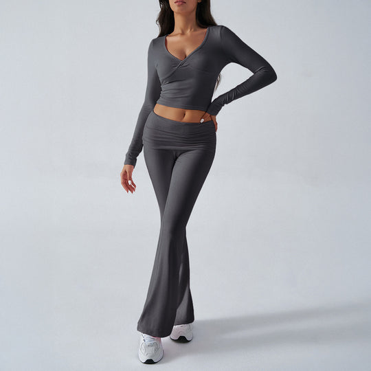 Damen nan figurbetonte Yoga-Set mit hoher Taille und V-Ausschnitt Shop Nory
