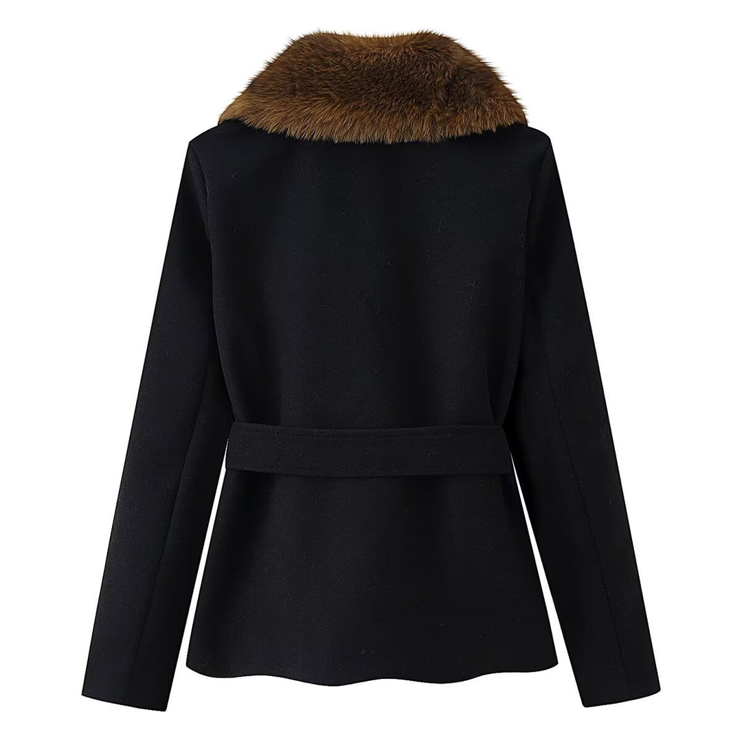 Damen Kurzmantel mit abnehmbarem Kunstpelz‑Schalkragen und Taillengürtel Shop Nory
