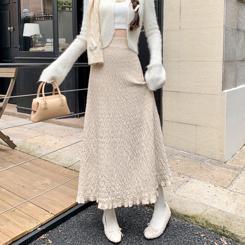 Damen Eleganter Maxirock mit strukturiertem Wellenmuster Shop Nory