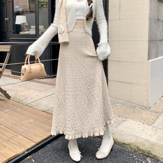 Damen Eleganter Maxirock mit strukturiertem Wellenmuster Shop Nory