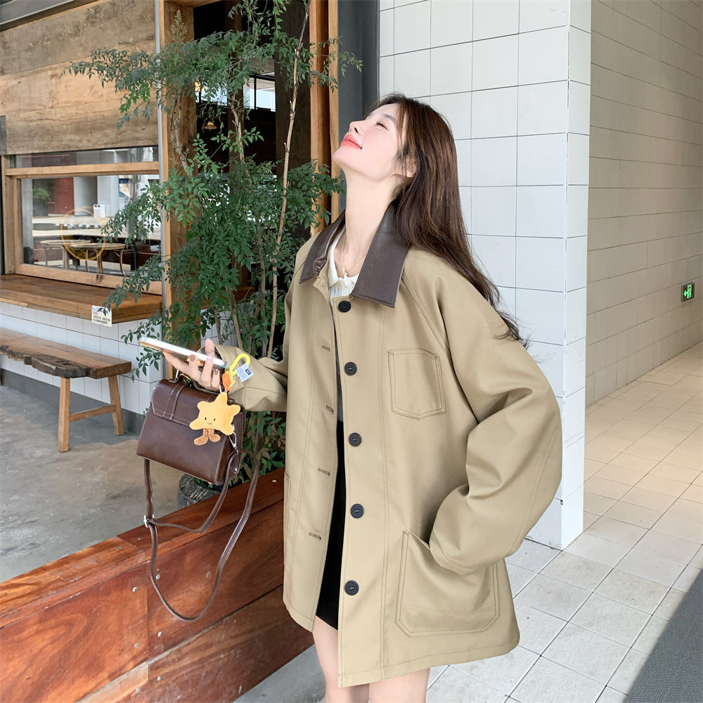 Damen Oversized Workwear-Übergangsjacke mit kontrastierendem Kragen und aufgesetzten Taschen Shop Nory