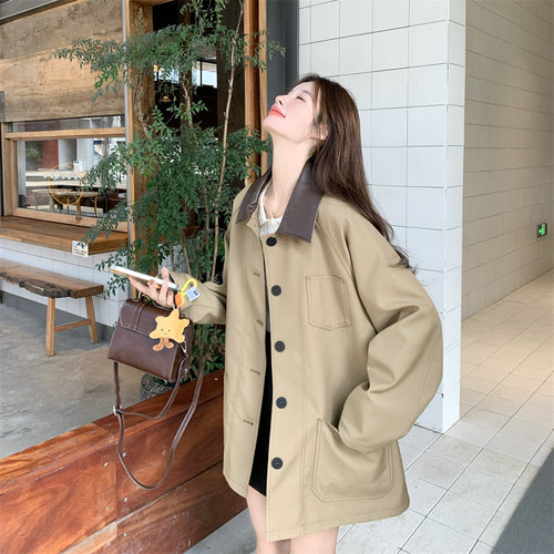 Damen Oversized Workwear-Übergangsjacke mit kontrastierendem Kragen und aufgesetzten Taschen Shop Nory