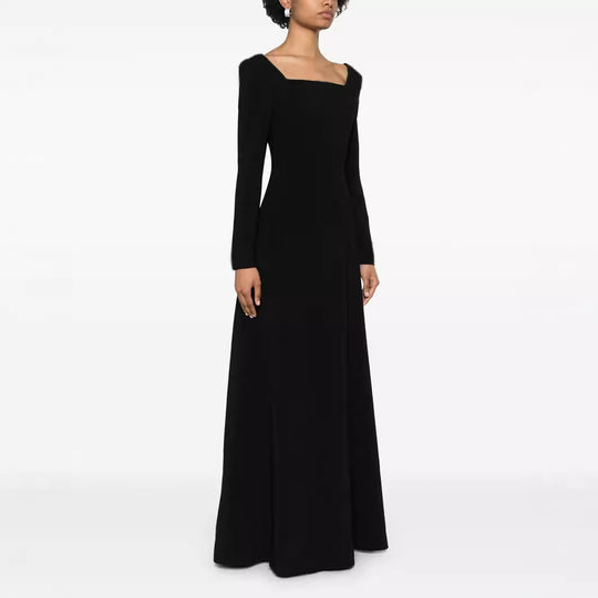 Damen Maxilanges Abendkleid im minimalistischen A-Linien-Schnitt mit quadratischem Ausschnitt und langen Ärmeln Shop Nory