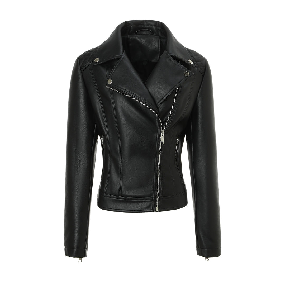 Damen Taillierte Biker-Lederjacke mit Stepp-Schultern Shop Nory