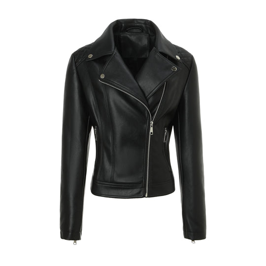 Damen Taillierte Leder-Bikerjacke mit asymmetrischem Reißverschluss Shop Nory