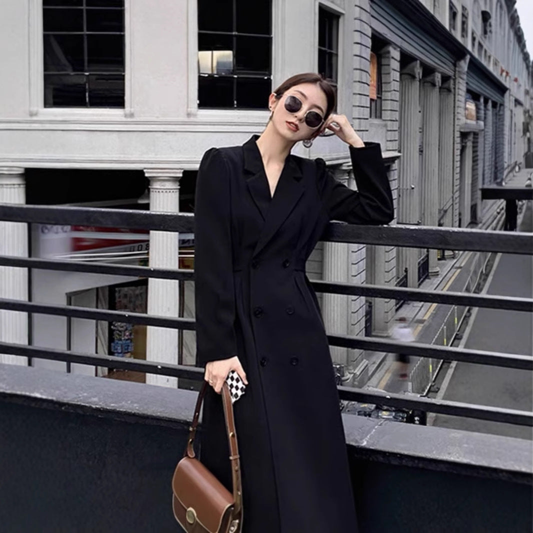 Damen Doppelreihiger Longblazer‑Mantel mit taillierter Schnittführung und strukturierten Schultern Shop Nory