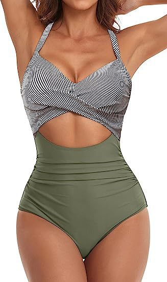Damen Cut-Out Badeanzug mit Kreuzgurt