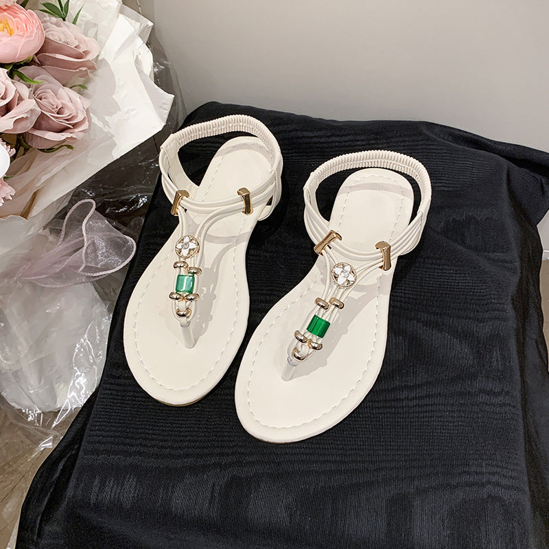 Damen elegante Zehentrenner-Sandalen mit funkelndem Strass