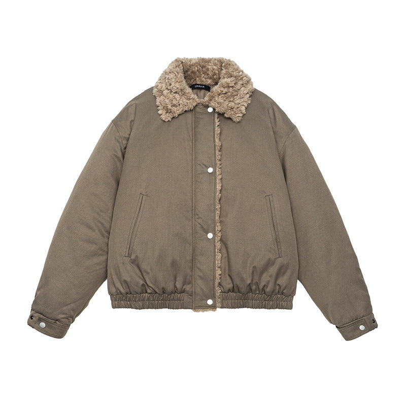 Damen Kurz geschnittene Teddy-gefütterte Blousonjacke mit Webpelzkragen Shop Nory