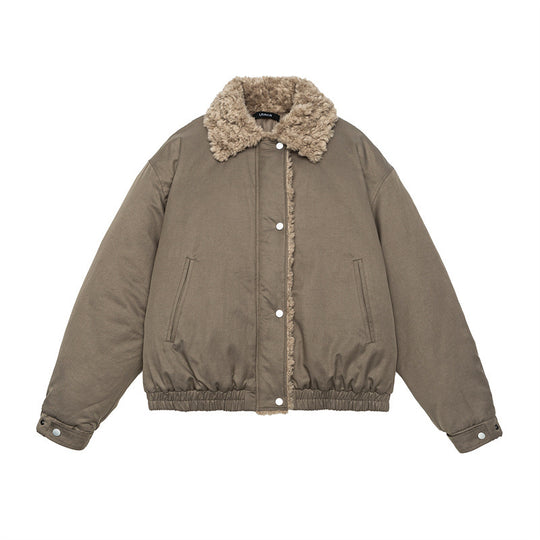 Damen Kurz geschnittene Teddy-gefütterte Blousonjacke mit Webpelzkragen Shop Nory