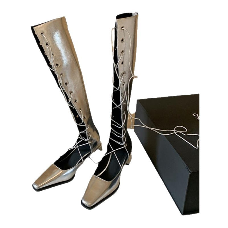 Damen kniehohe Schnürstiefel mit minimalistischer Silhouette, verdecktem Reißverschluss und ergonomischem Blockabsatz Shop Nory