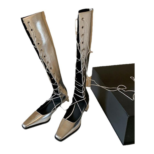 Damen kniehohe Schnürstiefel mit minimalistischer Silhouette, verdecktem Reißverschluss und ergonomischem Blockabsatz Shop Nory