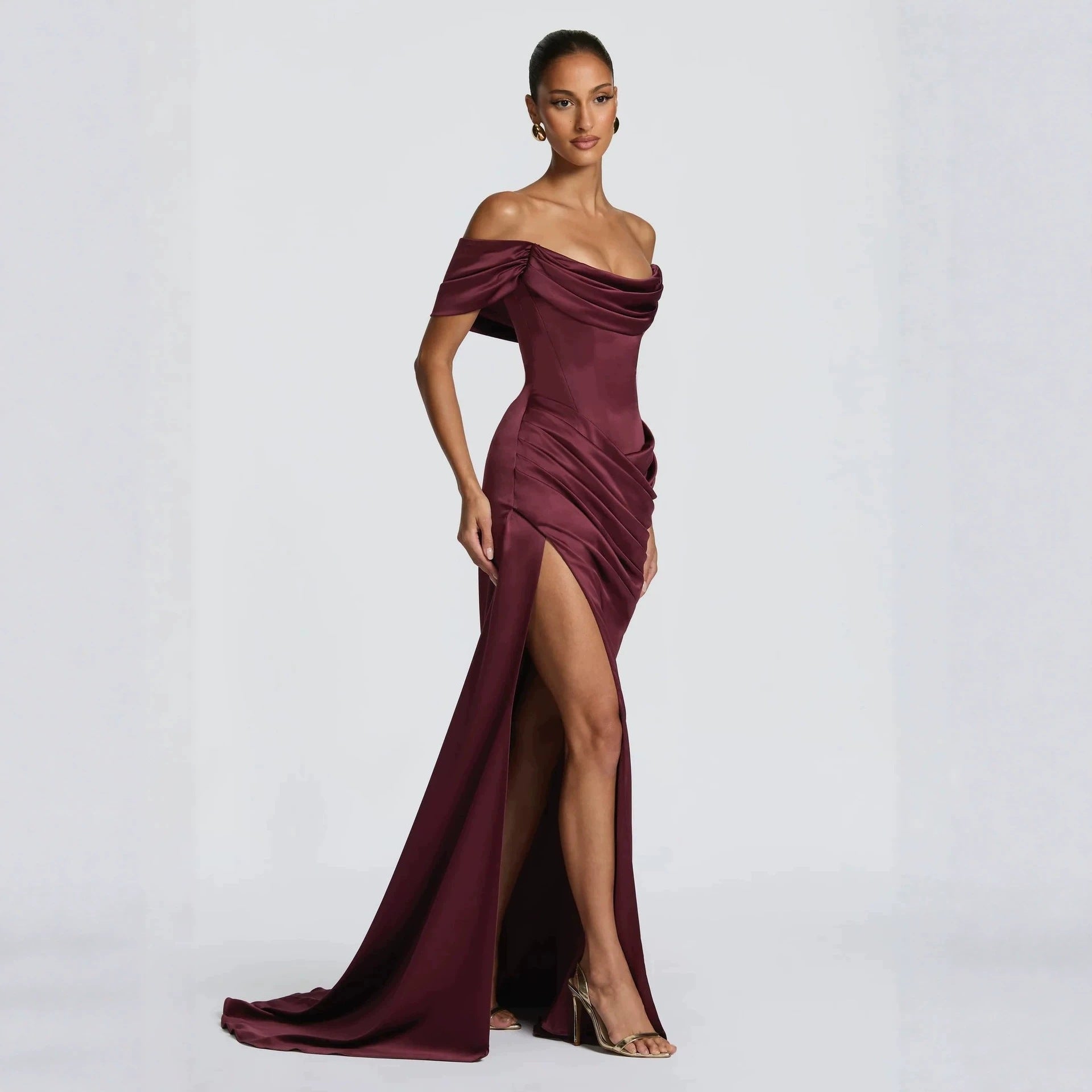 Damen Elegantes Off-Shoulder-Maxikleid mit seitlichem Schlitz