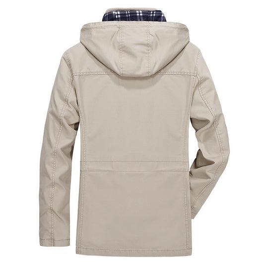 Herren mittellanger Parka mit Kapuze, kariertem Innenfutter und Taillenkordel Shop Nory