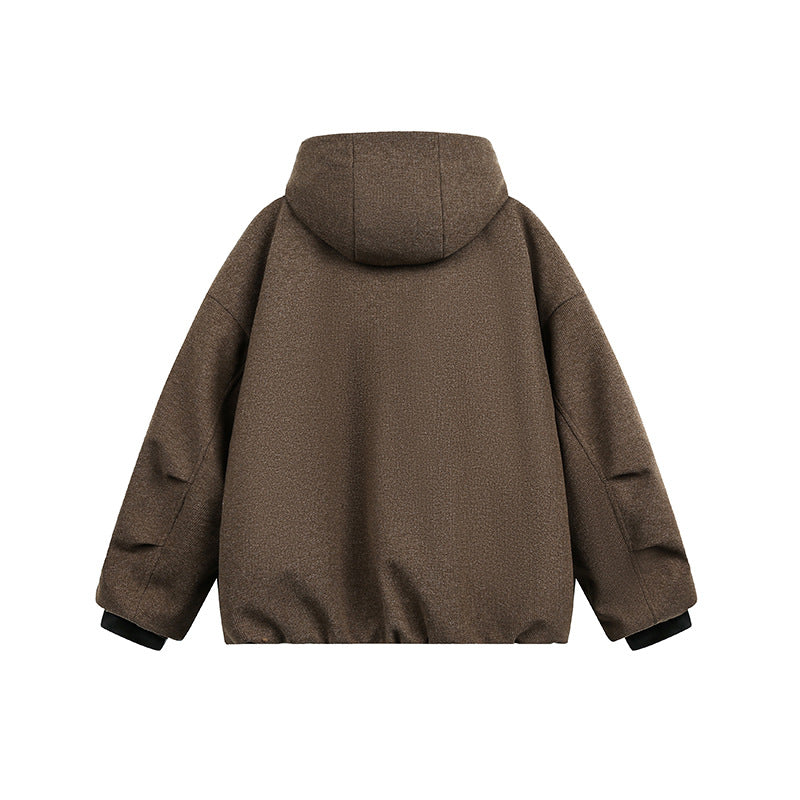 Herren Weit geschnittene wattierte Wollmix-Kapuzenjacke mit Reißverschluss und Kordelzug Shop Nory