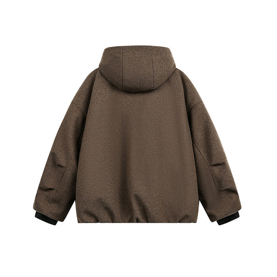 Herren Weit geschnittene wattierte Wollmix-Kapuzenjacke mit Reißverschluss und Kordelzug Shop Nory