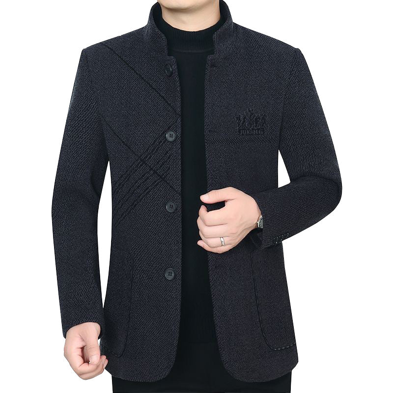 Herren Stehkragen-Mantel aus strukturierter Wollmischung mit schmaler Silhouette Shop Nory