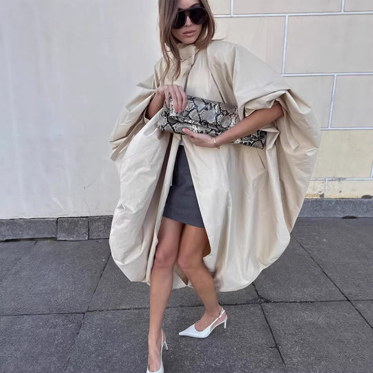 Damen Oversize-Cape-Mantel mit Stehkragen und ballonförmiger Silhouette Shop Nory