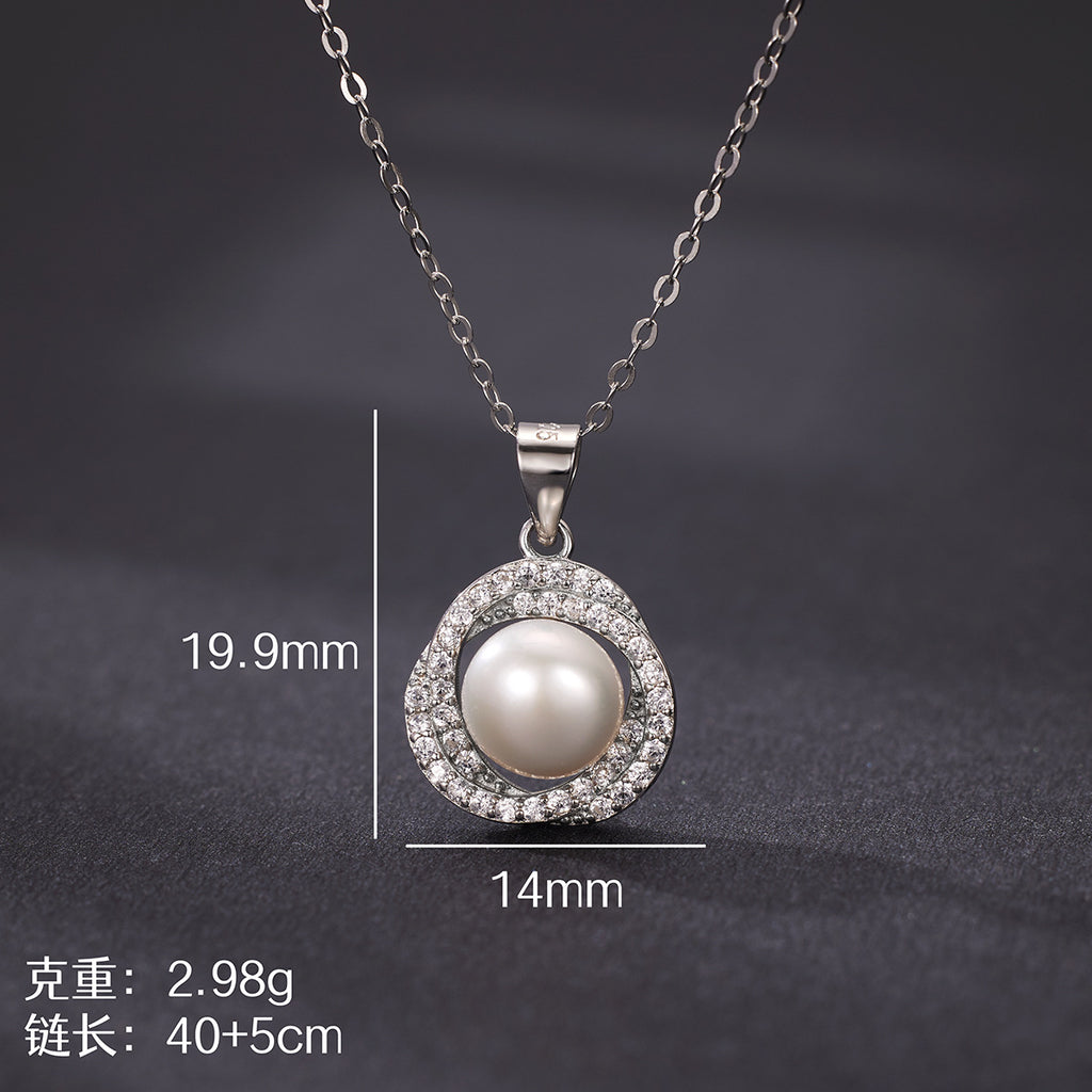 Damen elegante Halskette mit Perlenanhänger und funkelnden Zirkonia-Details Shop Nory