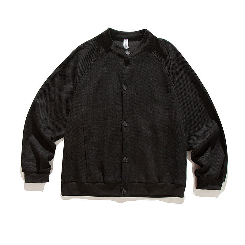 Herren Waffelstruktur-Strickjacke im Bomberstil mit Raglanärmeln und Knopfleiste Shop Nory