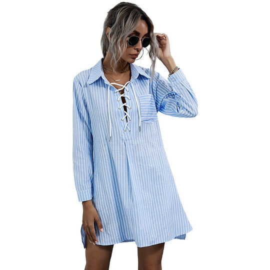 Damen Lässiges Hemdblusenkleid mit Schnürung Shop Nory