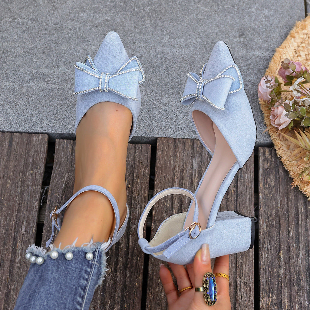 Damen Slingback-Pumps mit funkelndem Schleifenakzent und stabilem Blockabsatz