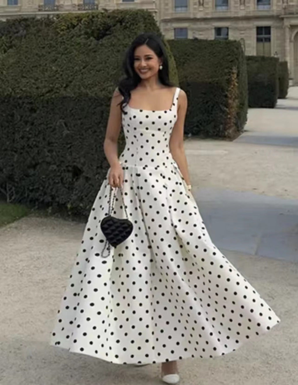 Damen Polka-Dot Cocktailkleid mit raffiniertem Rock Shopnory