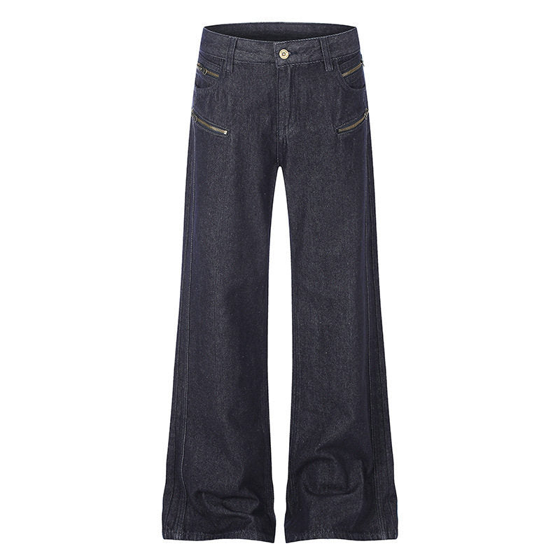 Damen Weite Denim‑Palazzo‑Jeans mit hohem Bund und Zier‑Reißverschlusstaschen Shop Nory